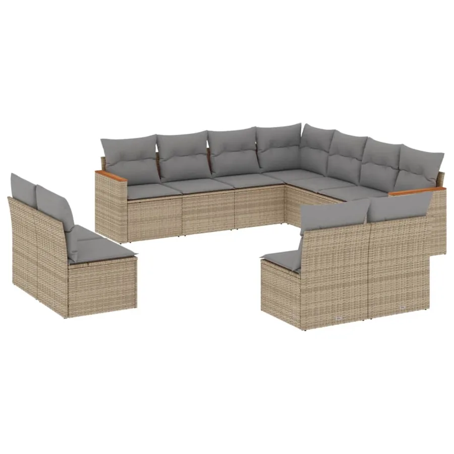 Salon de jardin 11 pcs avec coussins beige résine tressée - 2