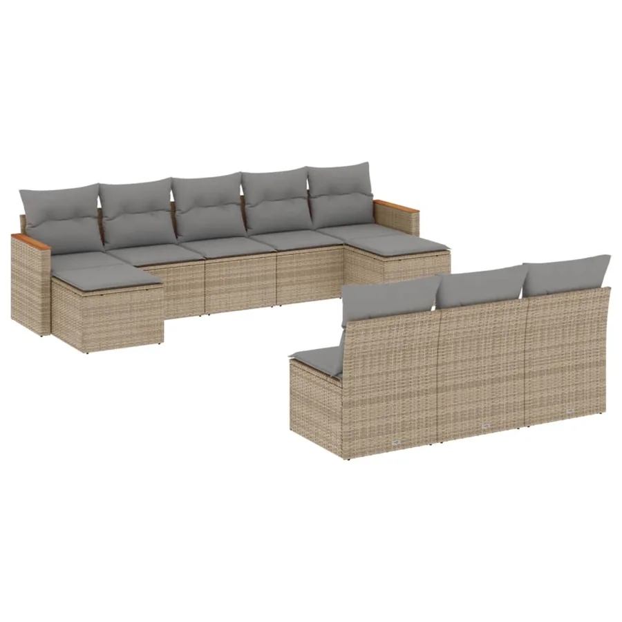 Salon de jardin avec coussins 10 pcs beige résine tressée - 2