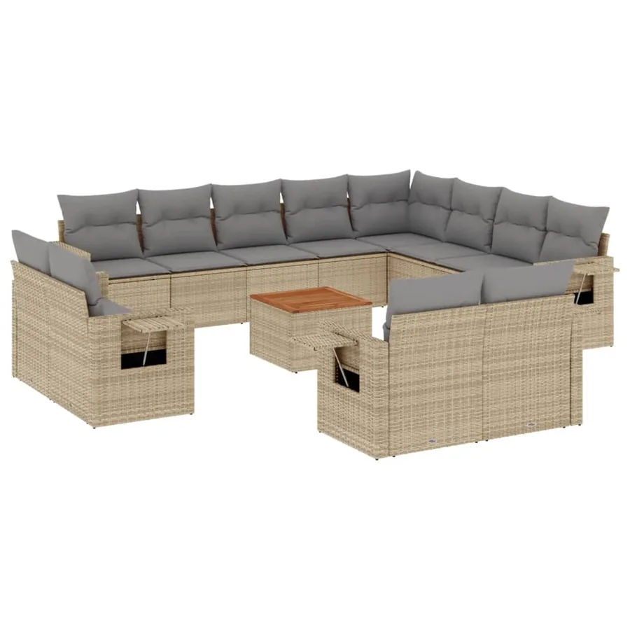 Salon de jardin et coussins 13 pcs mélange beige résine tressée - 2