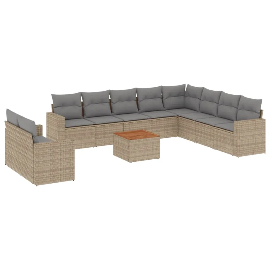 Salon de jardin et coussins 11 pcs mélange beige résine tressée - 2