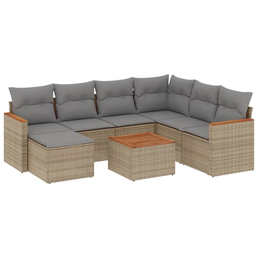 Salon de jardin avec coussins 8 pcs beige résine tressée - 2