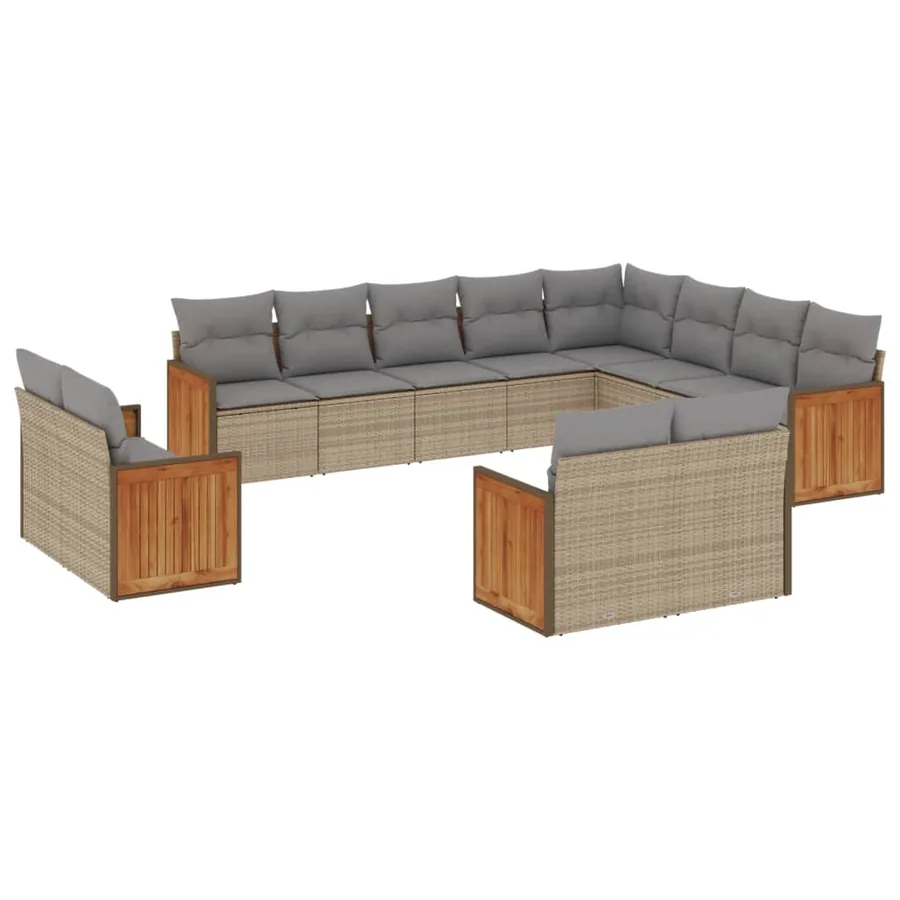 Salon de jardin avec coussins 12 pcs beige résine tressée - 2