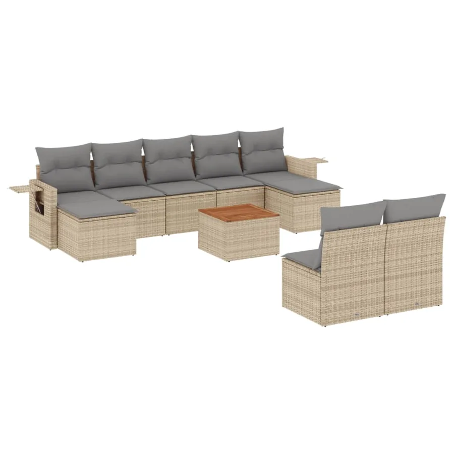 Salon de jardin et coussins 10 pcs mélange beige résine tressée - 2