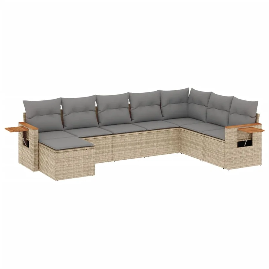 Salon de jardin avec coussins 8 pcs beige résine tressée - 2