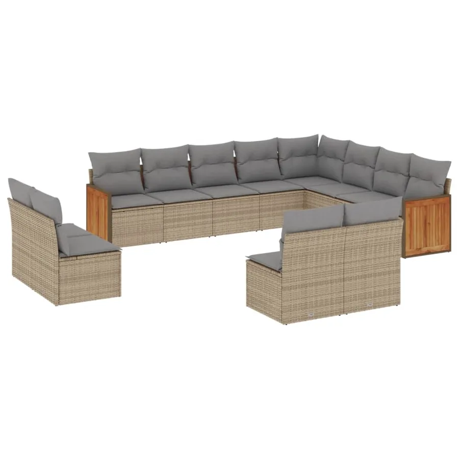 Salon de jardin avec coussins 12 pcs beige résine tressée - 2