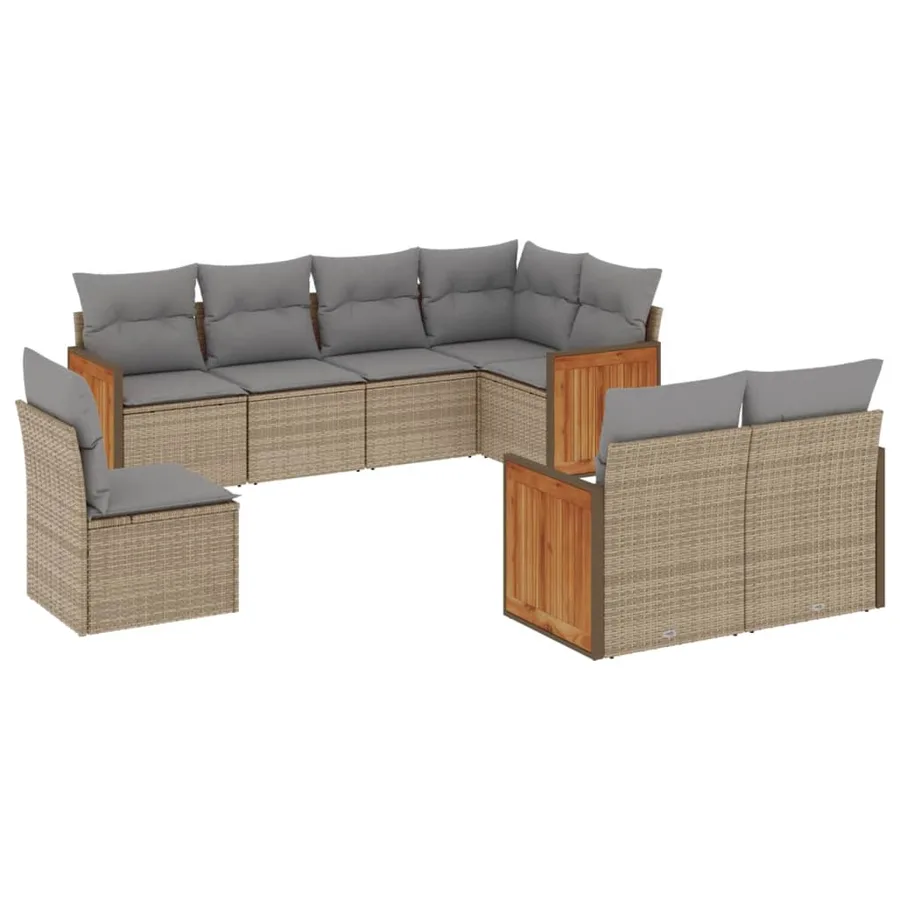 Salon de jardin avec coussins 8 pcs beige résine tressée - 2