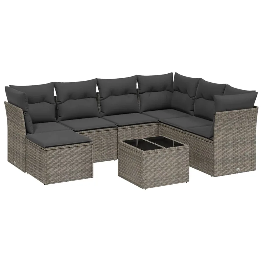 Salon de jardin 8 pcs avec coussins gris résine tressée - 2