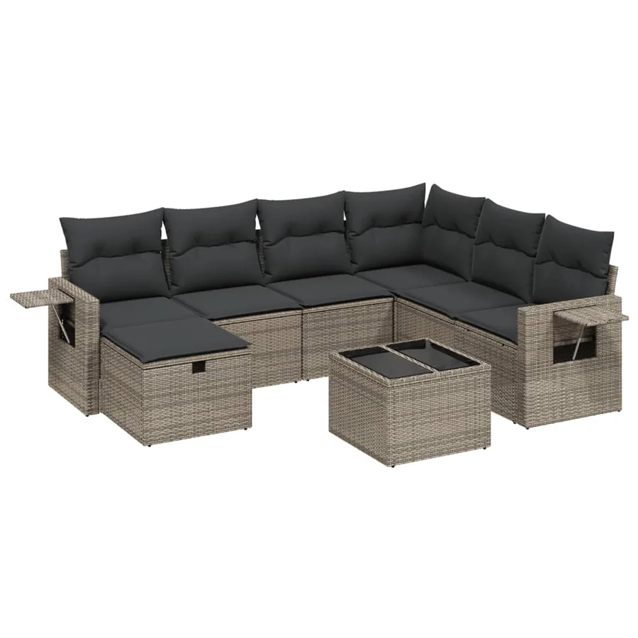 Salon de jardin 8 pcs avec coussins gris résine tressée - 2