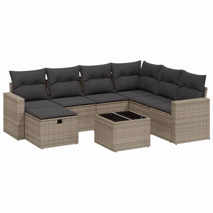 Salon de jardin 8 pcs avec coussins gris résine tressée - 2