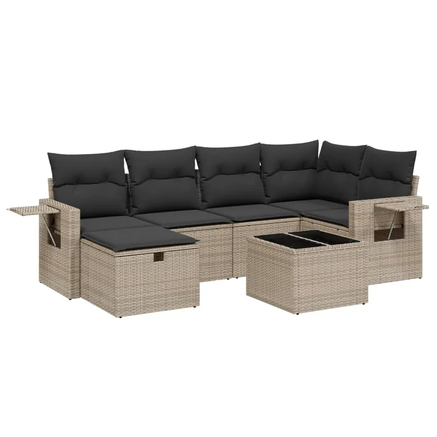 Salon de jardin avec coussins 7 pcs gris résine tressée - 2