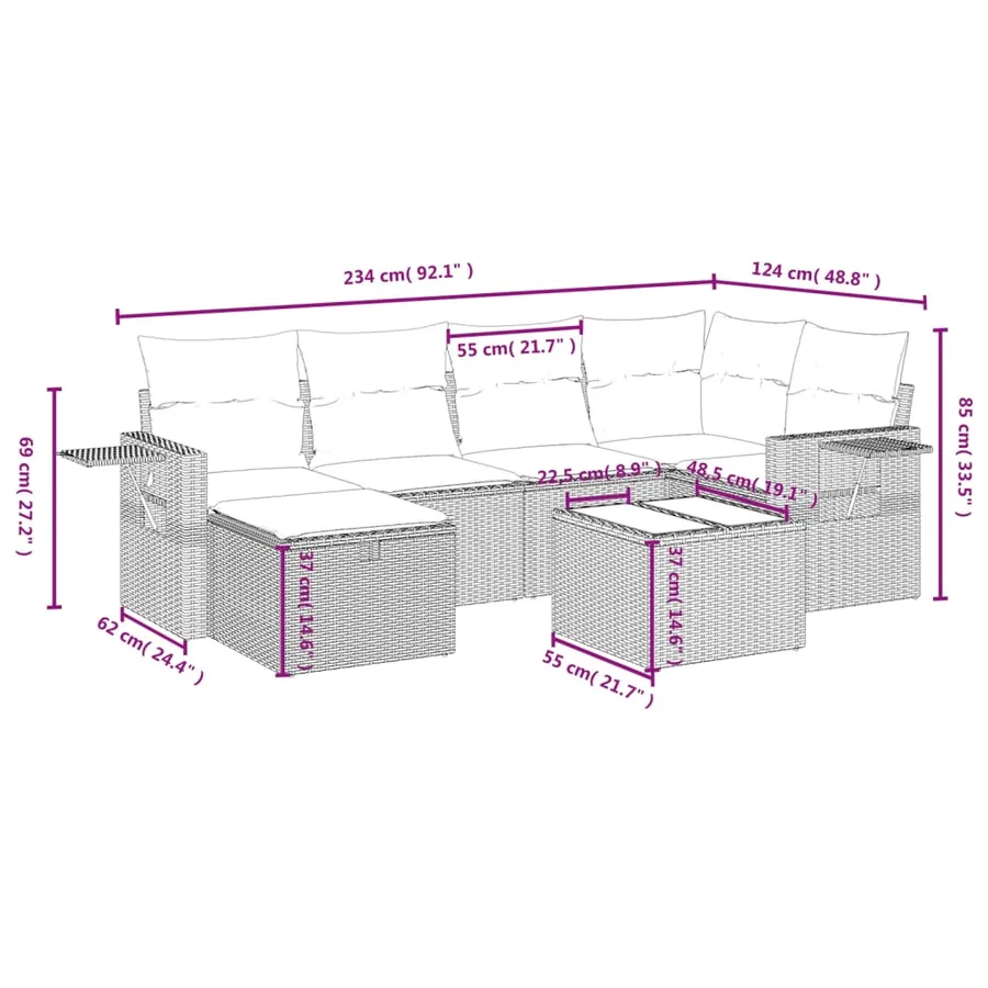 Salon de jardin avec coussins 7 pcs gris résine tressée - 4