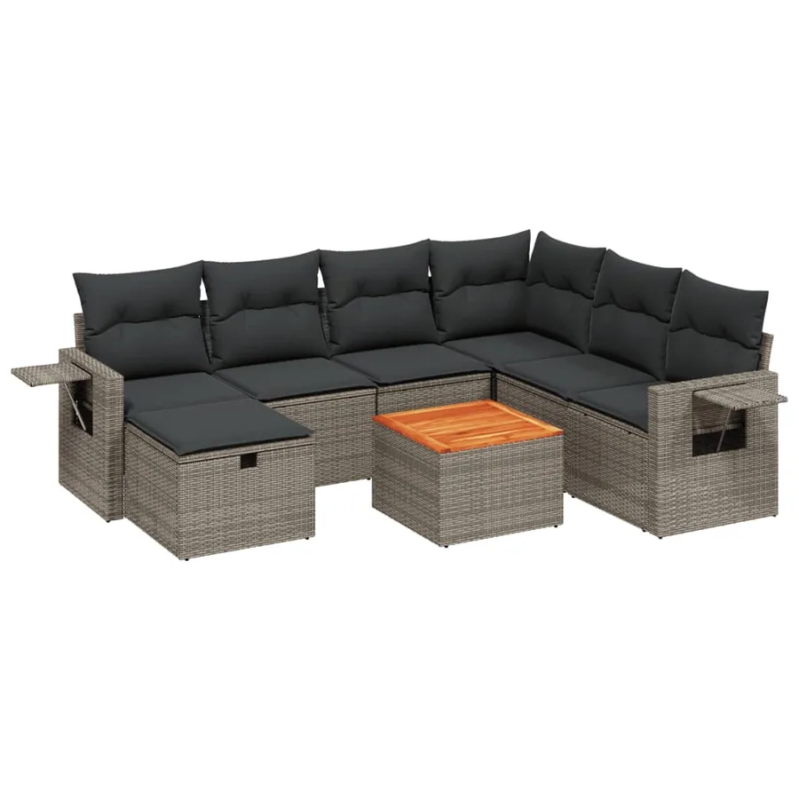 Salon de jardin 8 pcs avec coussins gris résine tressée - 2