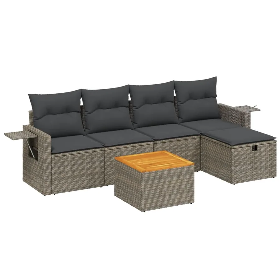 Salon de jardin 6 pcs avec coussins gris résine tressée - 2