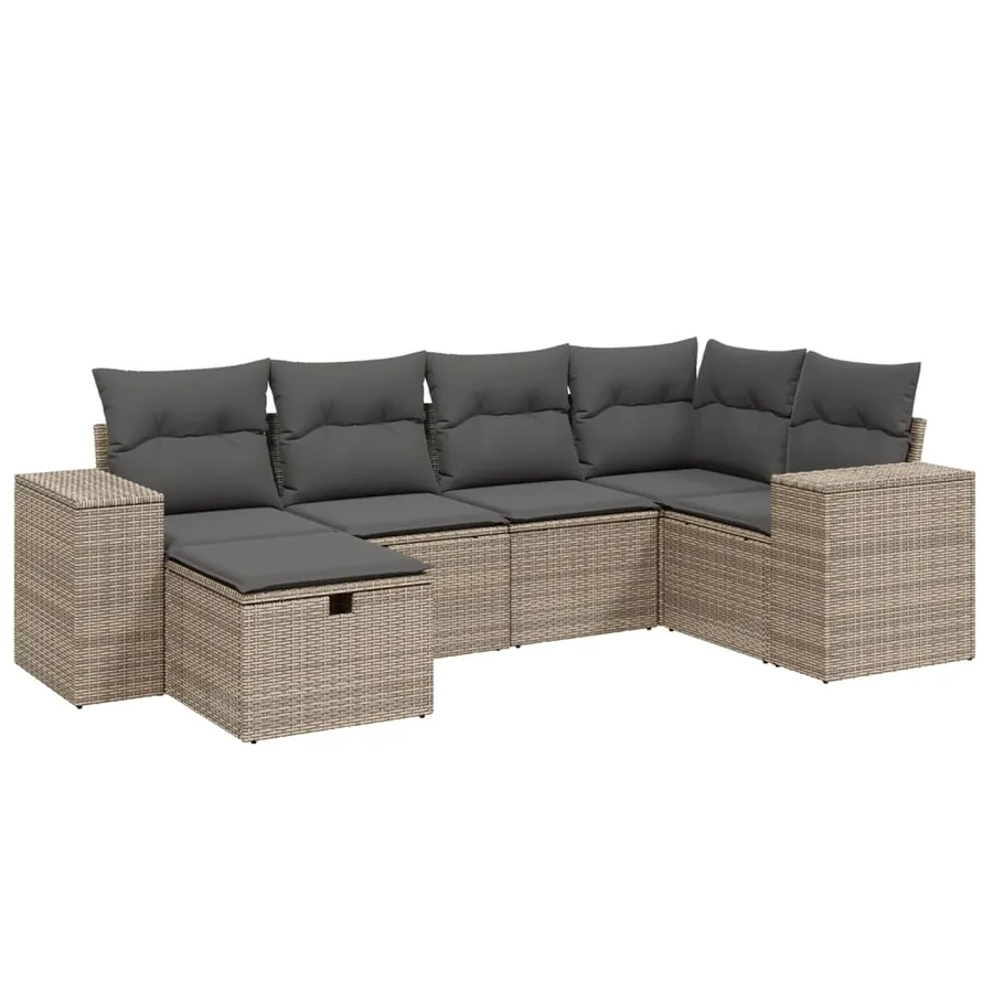 Salon de jardin 6 pcs avec coussins gris résine tressée - 2
