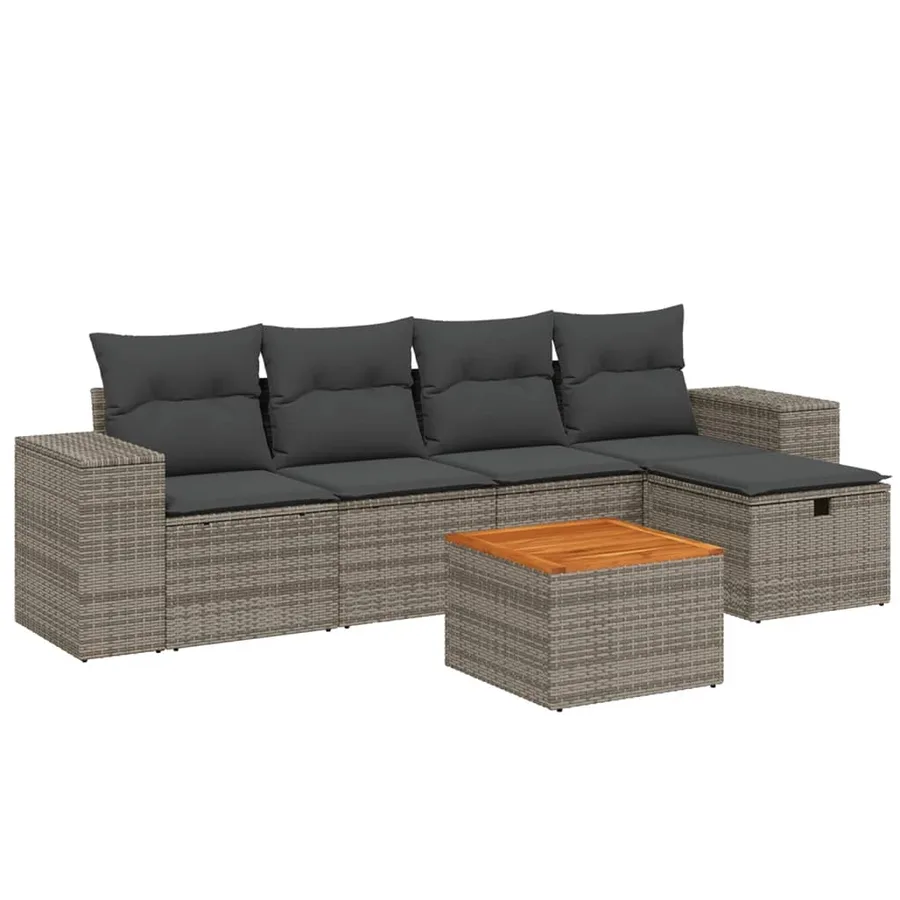 Salon de jardin 6 pcs avec coussins gris résine tressée - 2