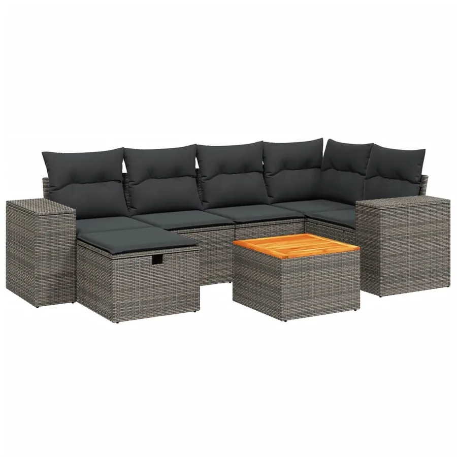 Salon de jardin avec coussins 7 pcs gris résine tressée - 2