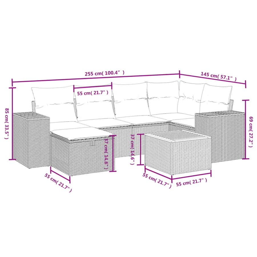 Salon de jardin avec coussins 7 pcs gris résine tressée - 4