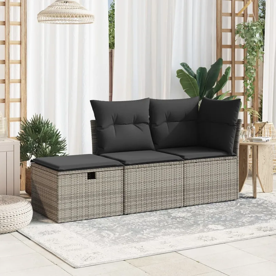 Tabouret de jardin avec coussin gris 55x55x37 cm résine tressée - 3
