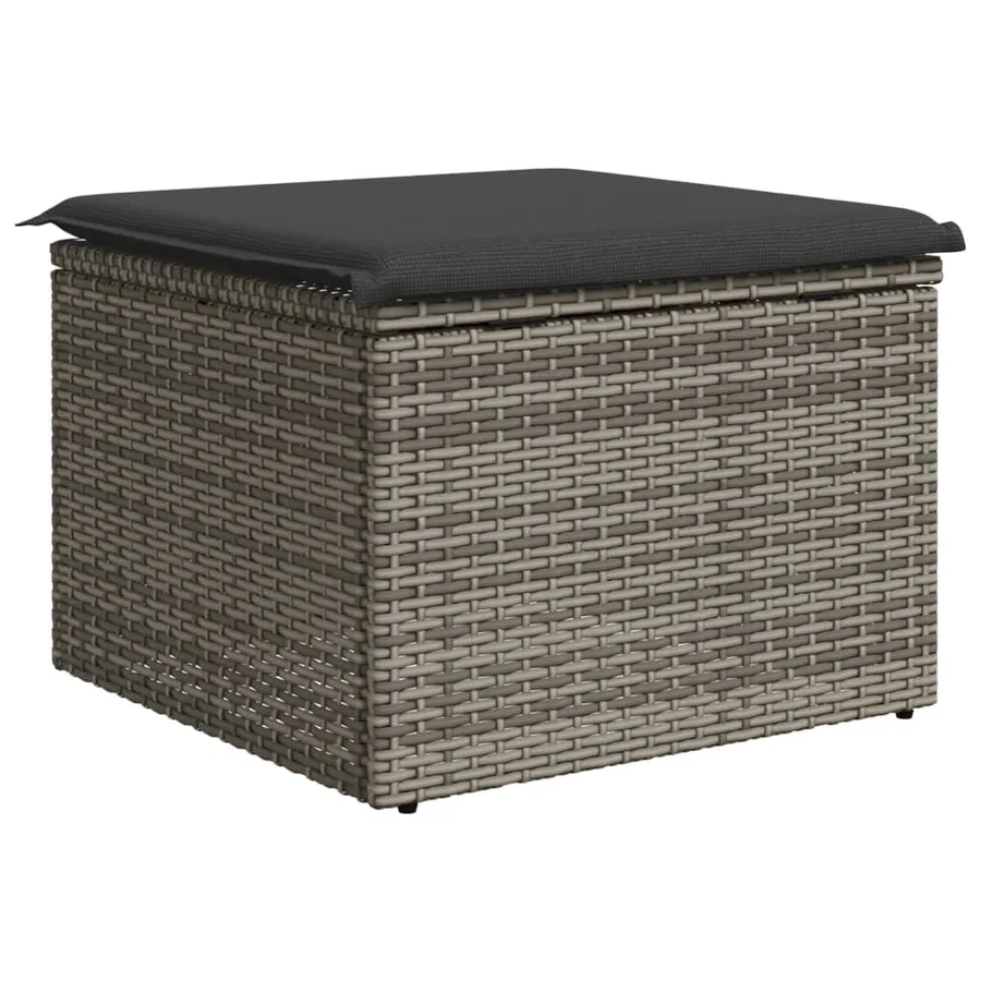 Tabouret de jardin avec coussin gris 55x55x37 cm résine tressée - 6
