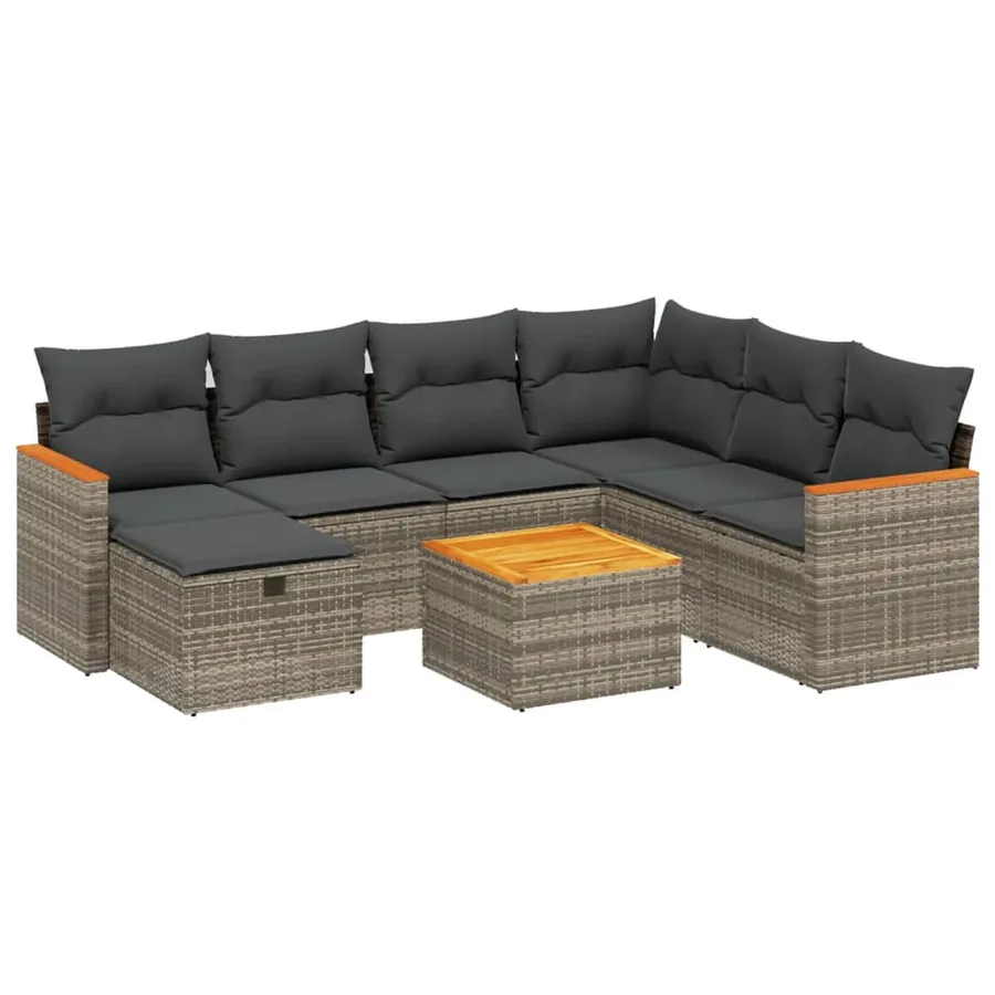 Salon de jardin 8 pcs avec coussins gris résine tressée - 2