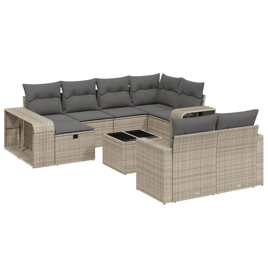 Salon de jardin 11 pcs avec coussins gris résine tressée - 2