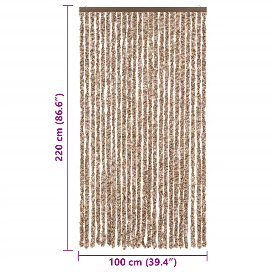 Rideau anti-mouches beige et marron foncé 100x220 cm chenille - 7