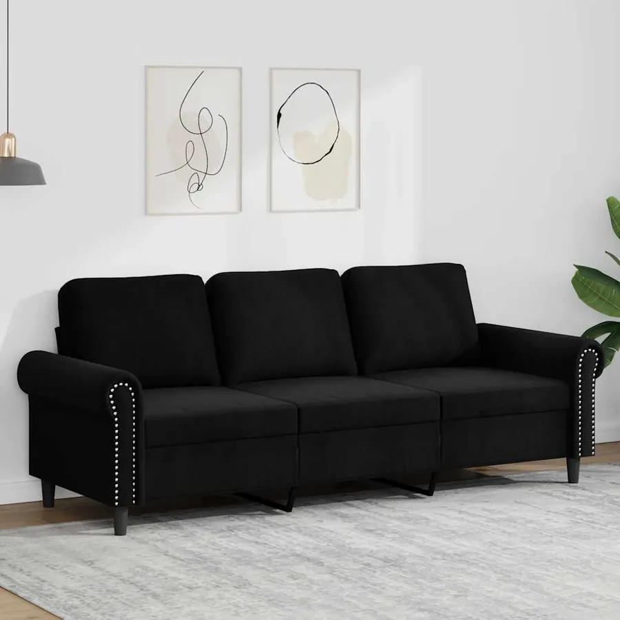 Canapé à 3 places Noir 180 cm Velours