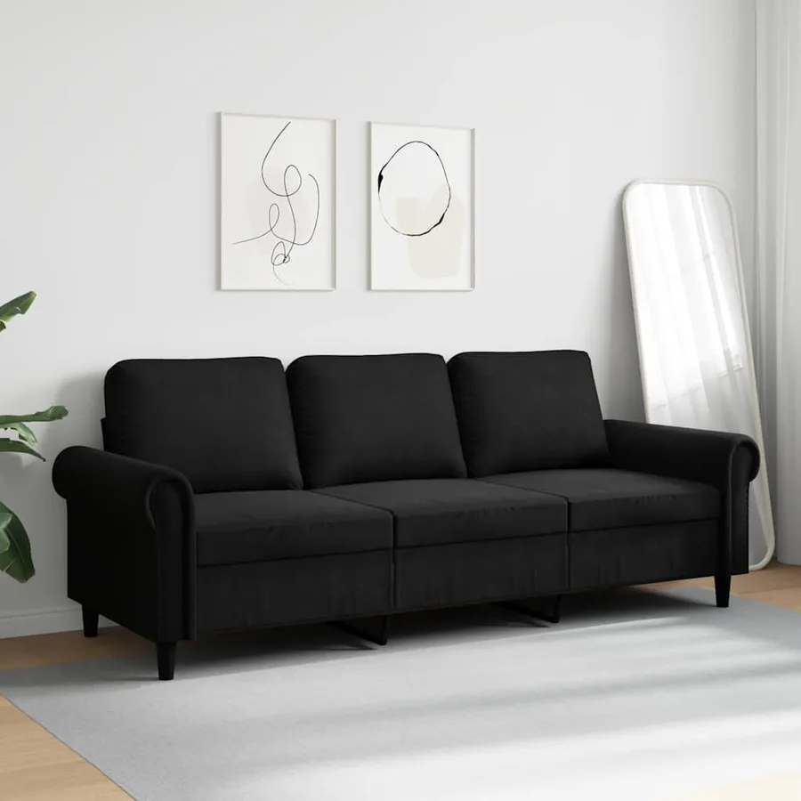 Canapé à 3 places Noir 180 cm Velours - 3