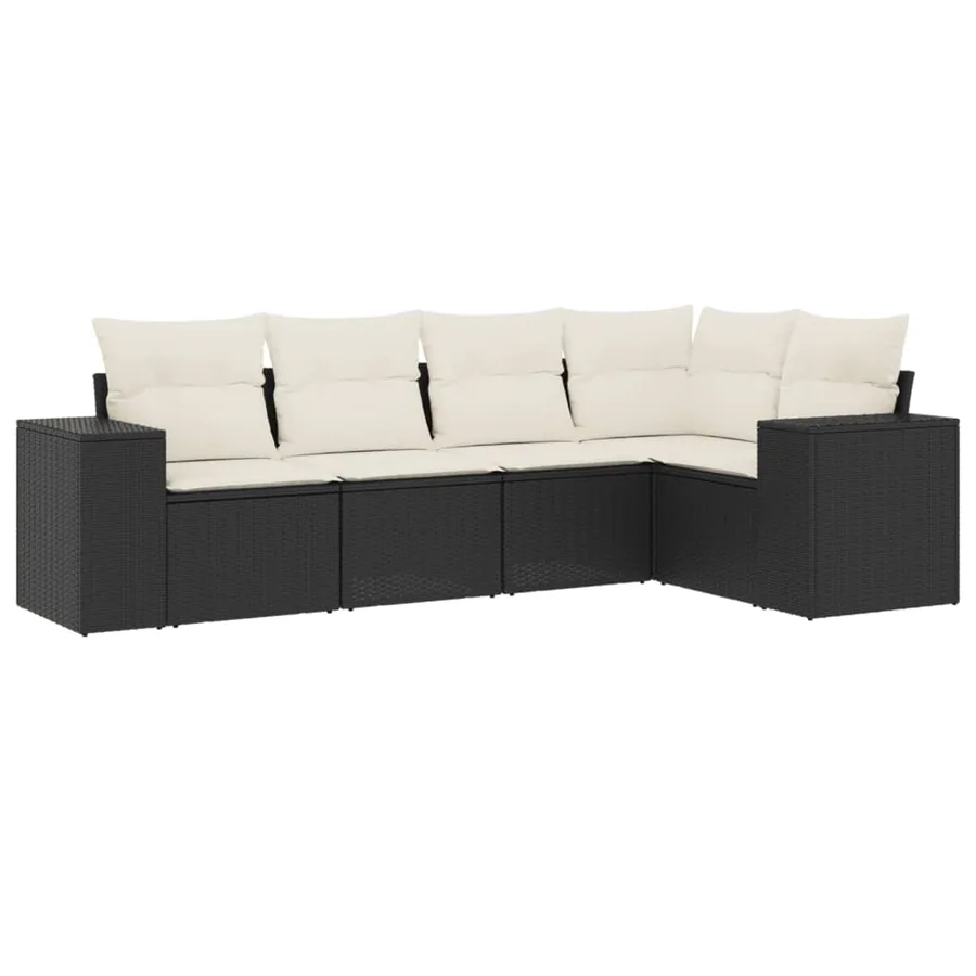 Salon de jardin 5 pcs avec coussins noir résine tressée - 2