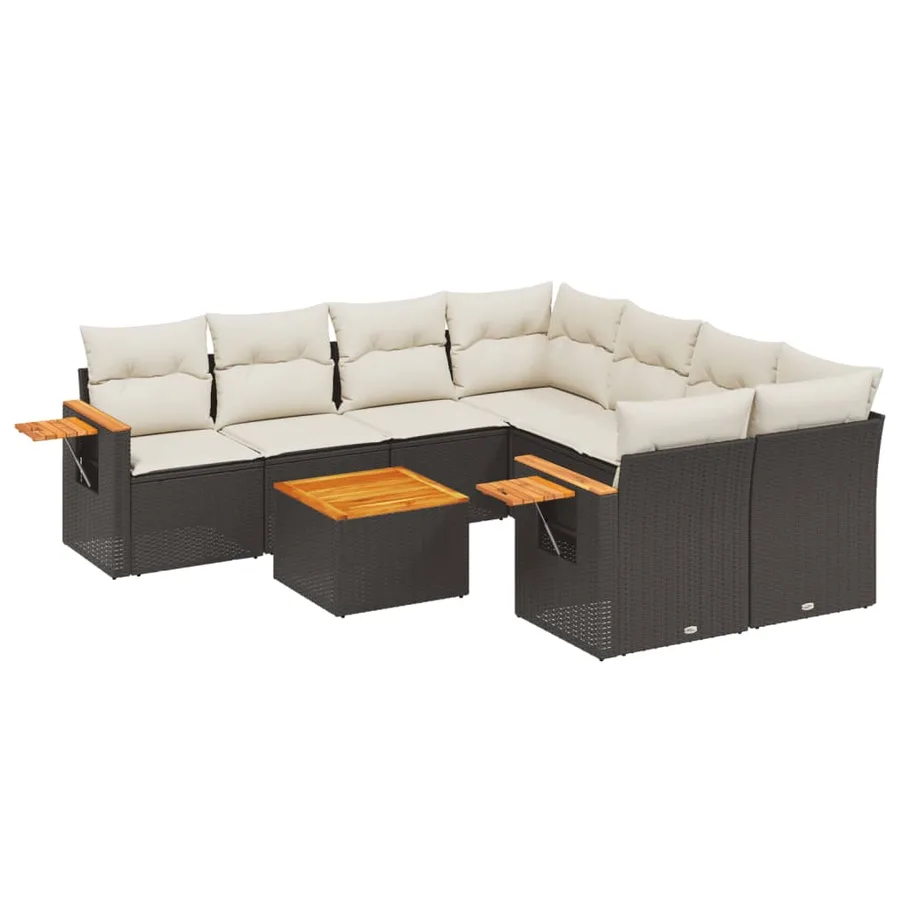 Salon de jardin 9 pcs avec coussins noir résine tressée - 2