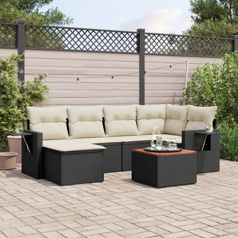 Salon de jardin 7 pcs avec coussins noir résine tressée 62 x 62 x 69 cm - 58,4 kg