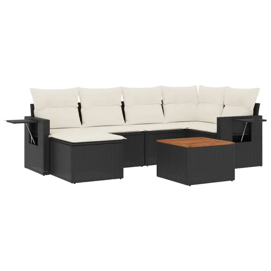 Salon de jardin 7 pcs avec coussins noir résine tressée 62 x 62 x 69 cm - 58,4 kg - 2