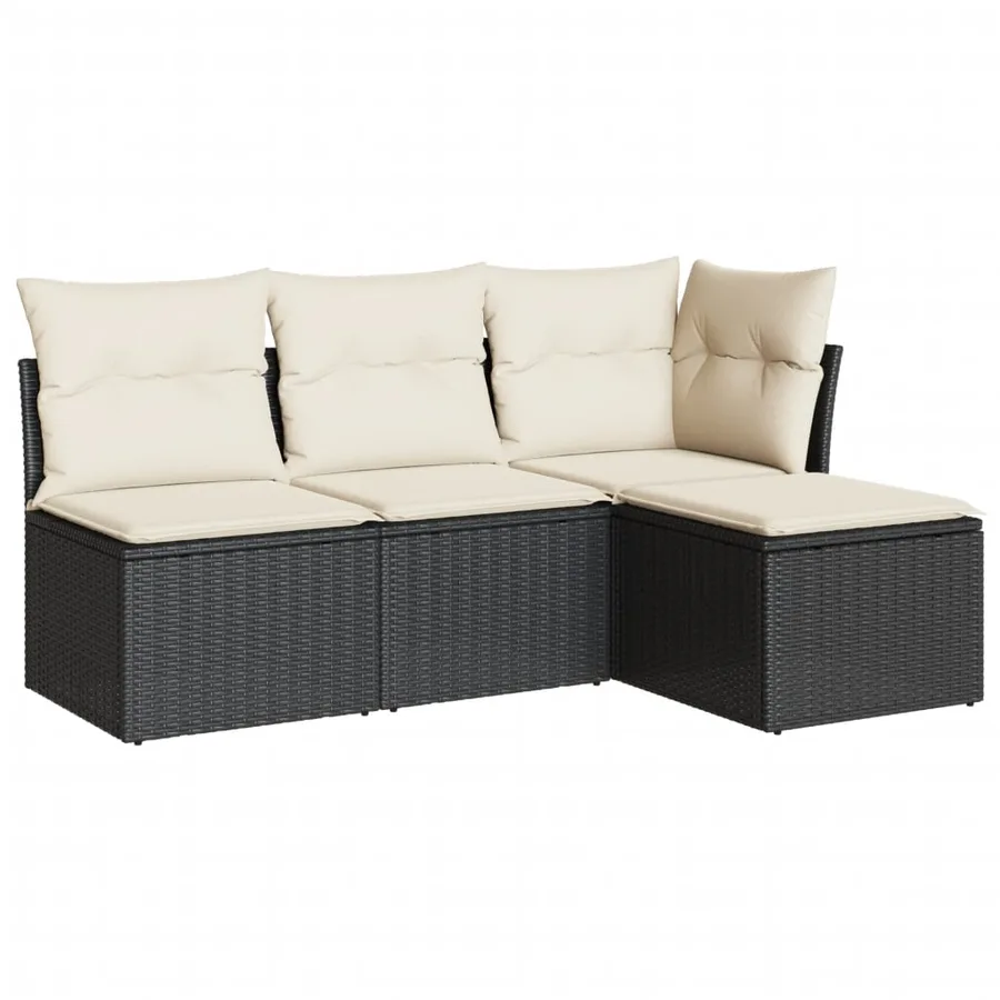 Salon de jardin 4 pcs avec coussins noir résine tressée - 2