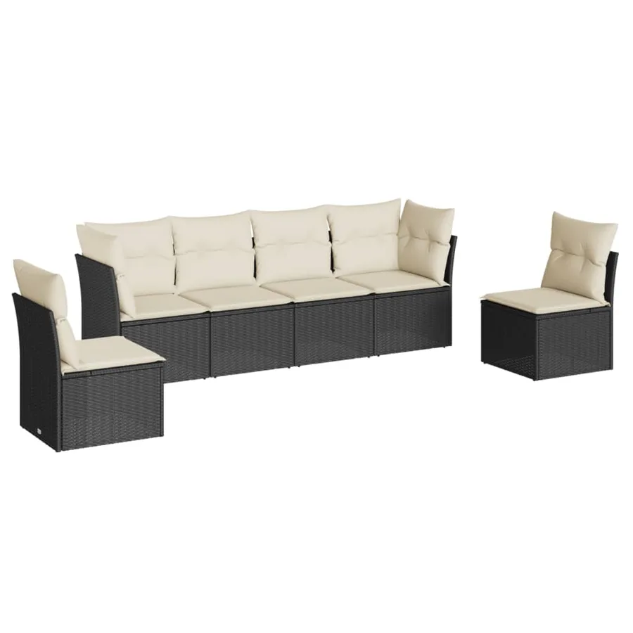 Salon de jardin 6 pcs avec coussins noir résine tressée - 2