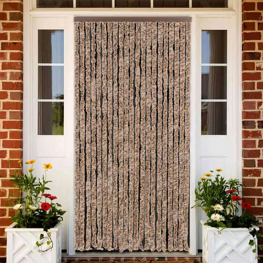 Rideau anti-mouches beige et marron foncé 90x220 cm chenille