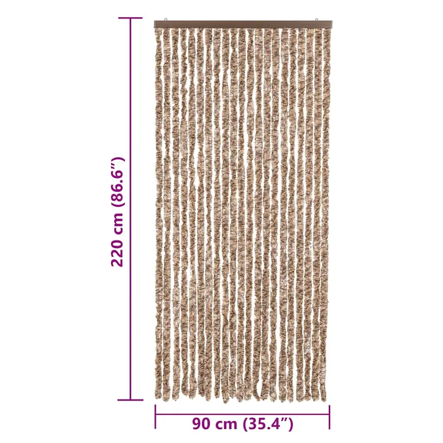 Rideau anti-mouches beige et marron foncé 90x220 cm chenille - 7