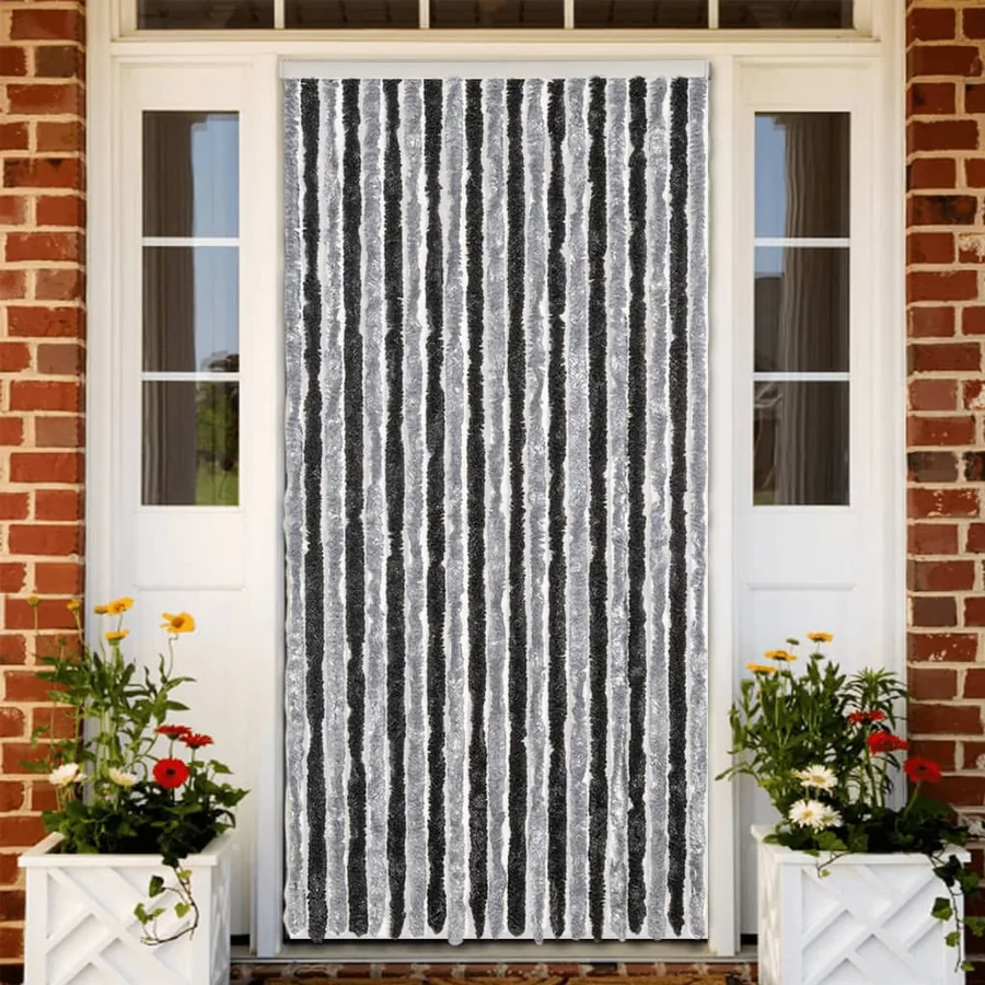 Rideau anti-mouches gris et noir 90x220 cm chenille