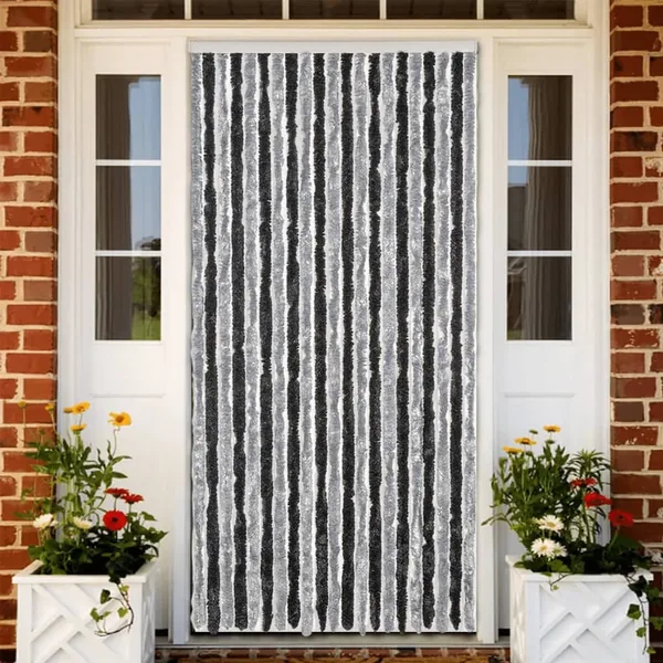 Rideau anti-mouches gris et noir 90x220 cm chenille