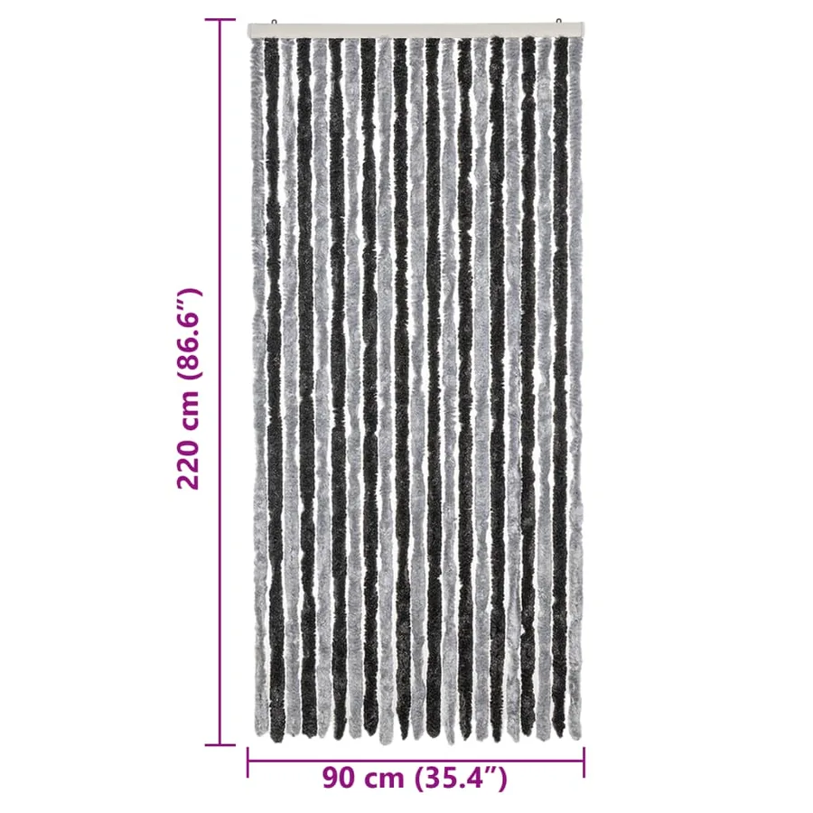 Rideau anti-mouches gris et noir 90x220 cm chenille - 7