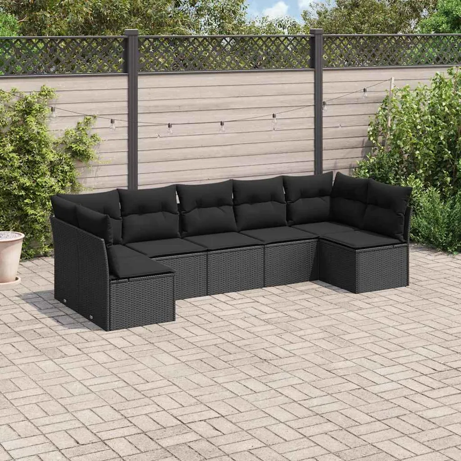 Salon de jardin 7 pcs avec coussins noir résine tressée 62 x 62 x 69 cm - 58,0 kg