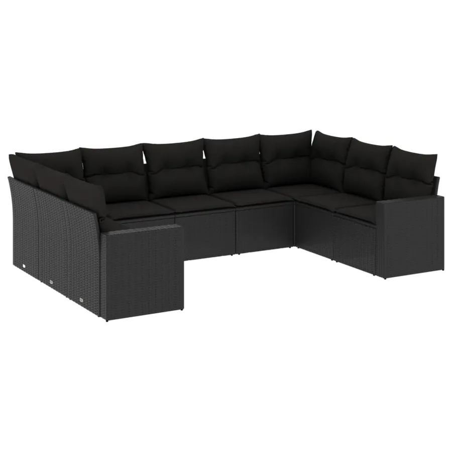 Salon de jardin 9 pcs avec coussins noir résine tressée - 2