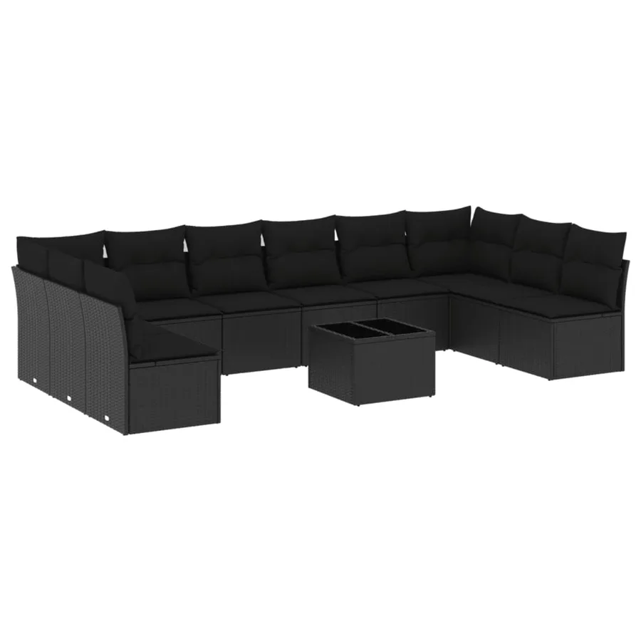 Salon de jardin 11 pcs avec coussins noir résine tressée - 2