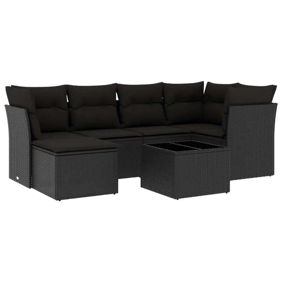Salon de jardin 7 pcs avec coussins noir résine tressée 62 x 62 x 69 cm - 59,2 kg - 2