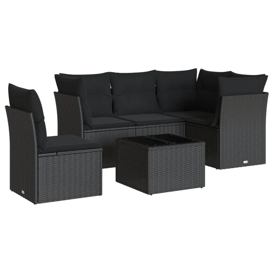 Salon de jardin 6 pcs avec coussins noir résine tressée - 2