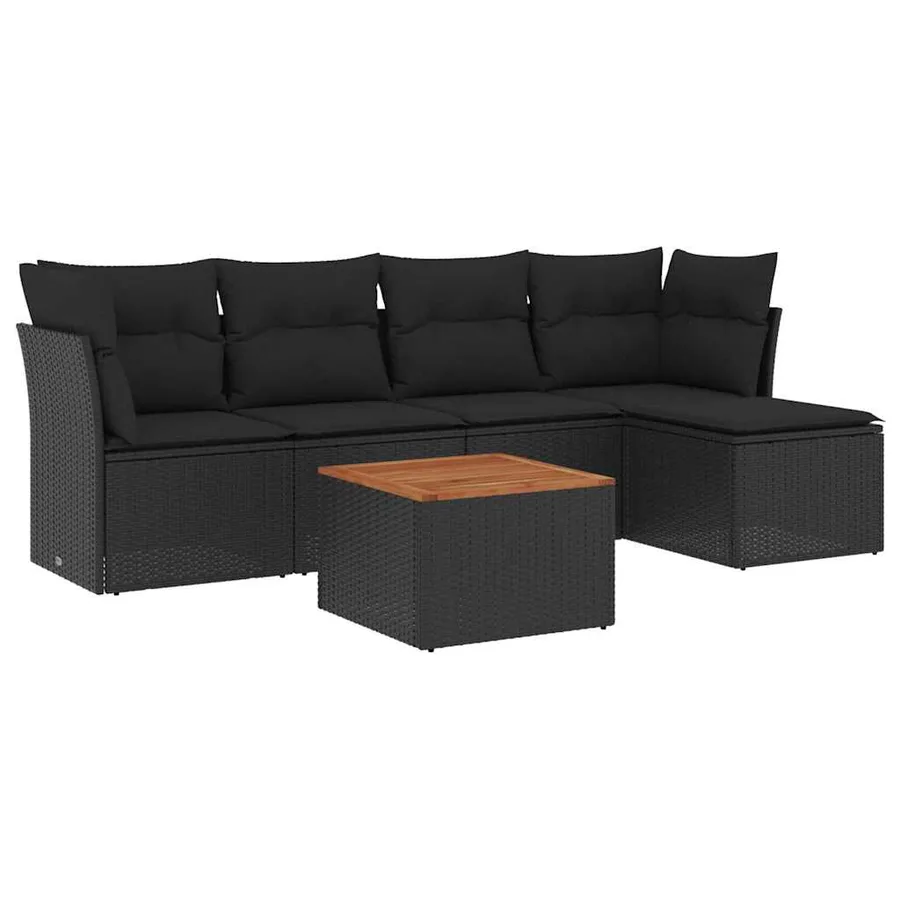 Salon de jardin 6 pcs avec coussins noir résine tressée - 2