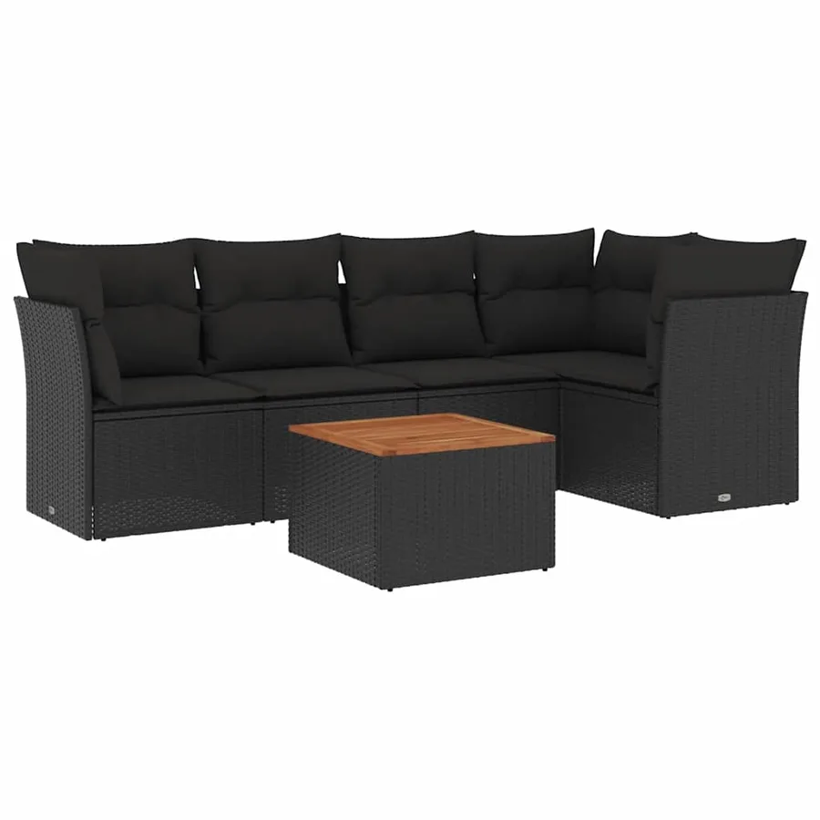 Salon de jardin 6 pcs avec coussins noir résine tressée - 2
