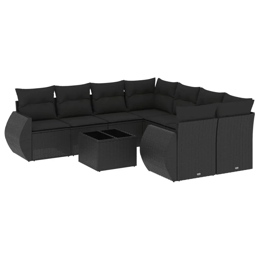 Salon de jardin 9 pcs avec coussins noir résine tressée - 2