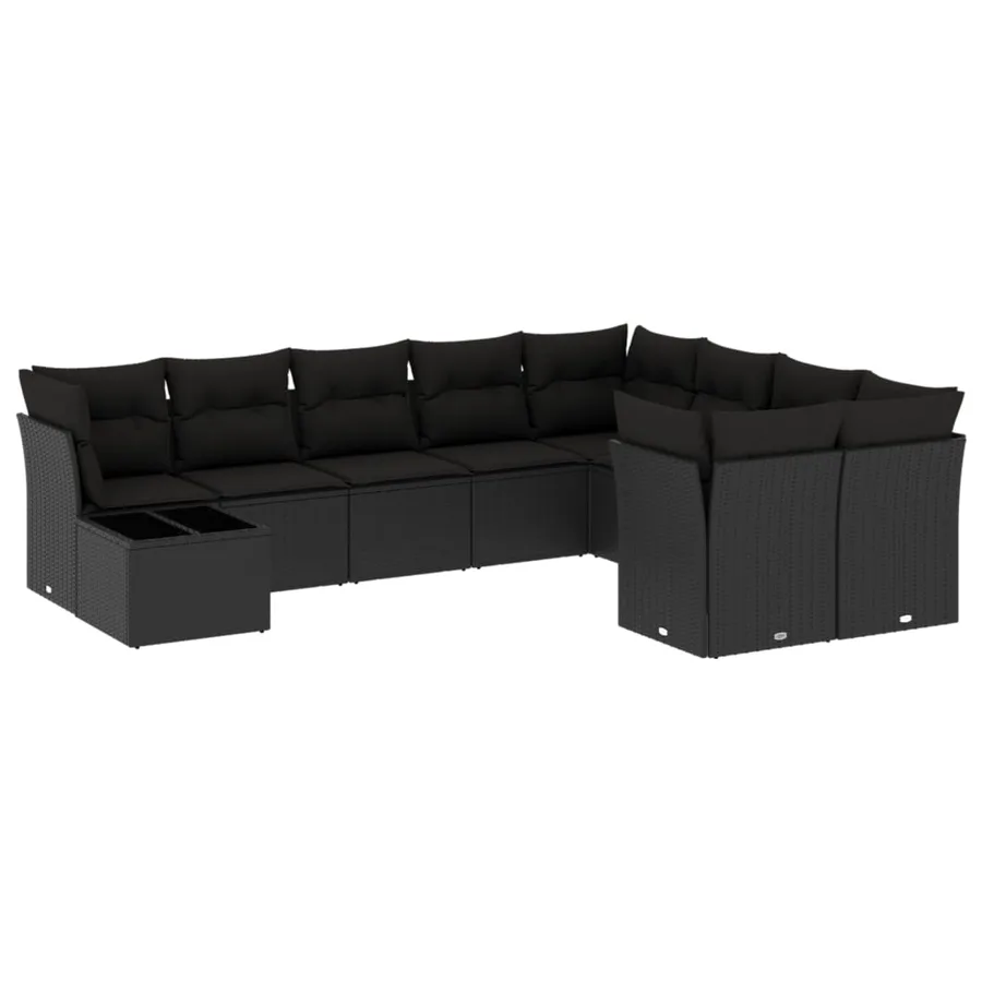 Salon de jardin 10 pcs avec coussins noir résine tressée - 2