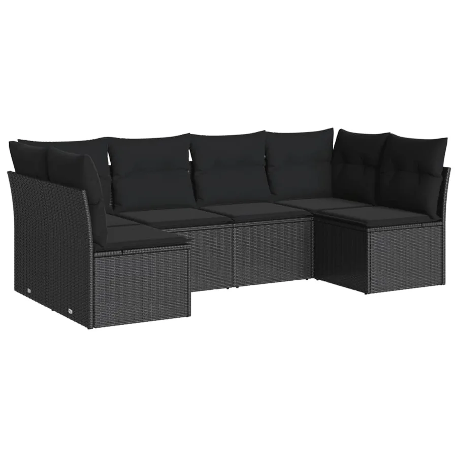 Salon de jardin 6 pcs avec coussins noir résine tressée - 2