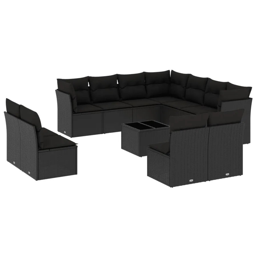Salon de jardin 12 pcs avec coussins noir résine tressée - 2